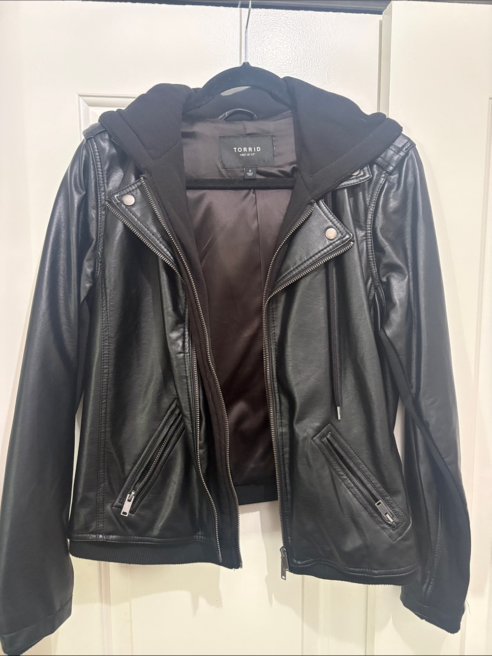 torrid Black Faux Leather Moto Jacket with Attached Hood